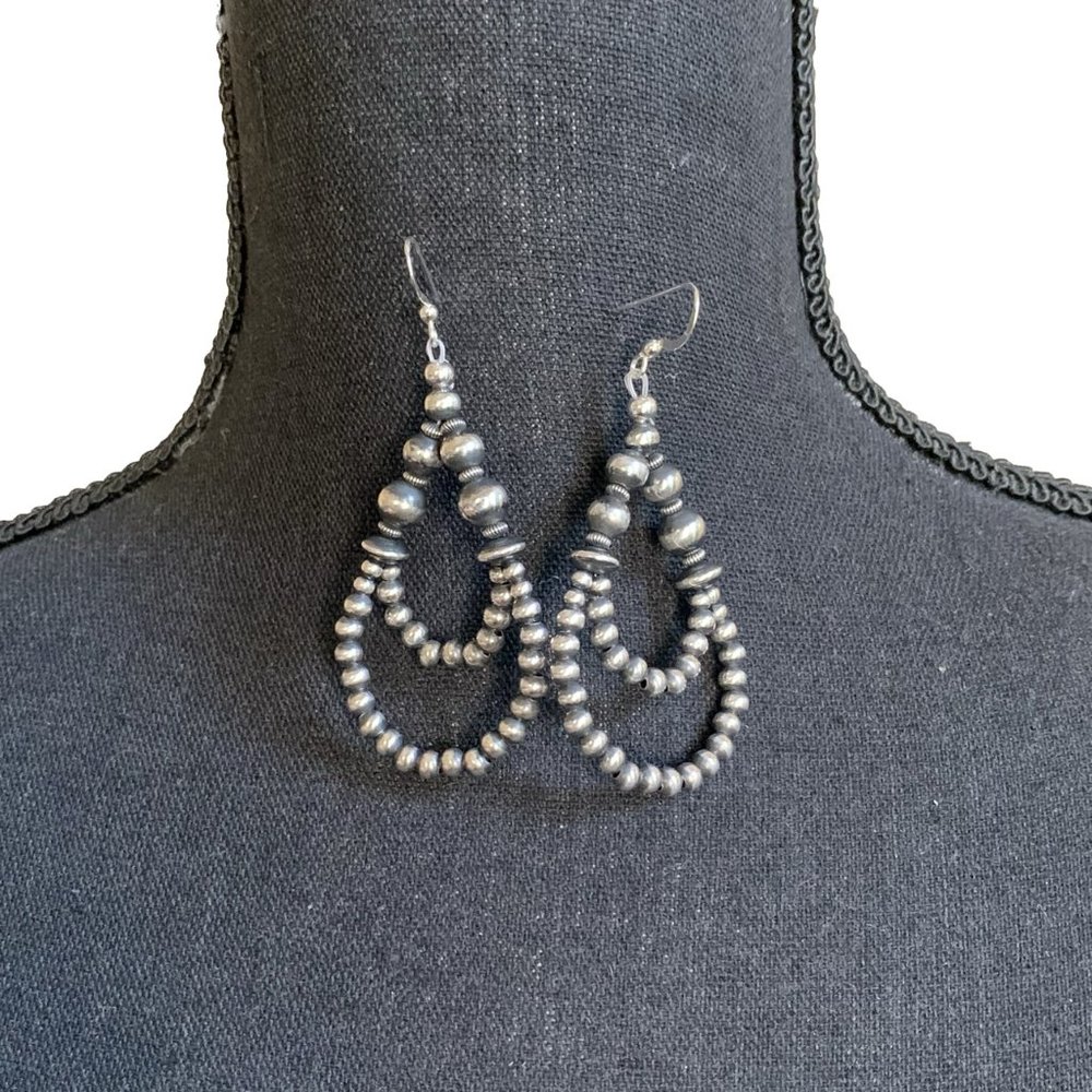 Modern Navajo Pearl Sterling Silver Double Strand Earrings Navajo Handfinished